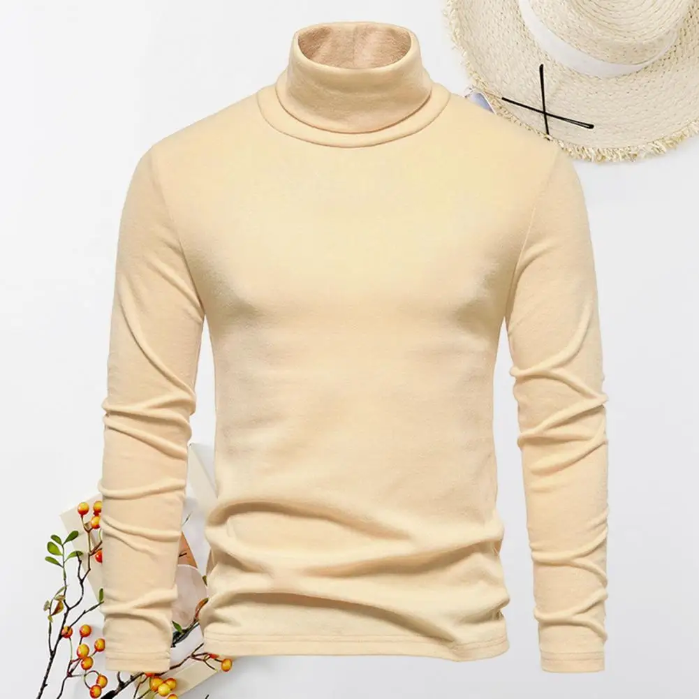 

Autumn Clothes Cozy Men's Winter Sweater High Collar Long Sleeve Elastic Solid Color Pullover Thick Warm Bottoming Top