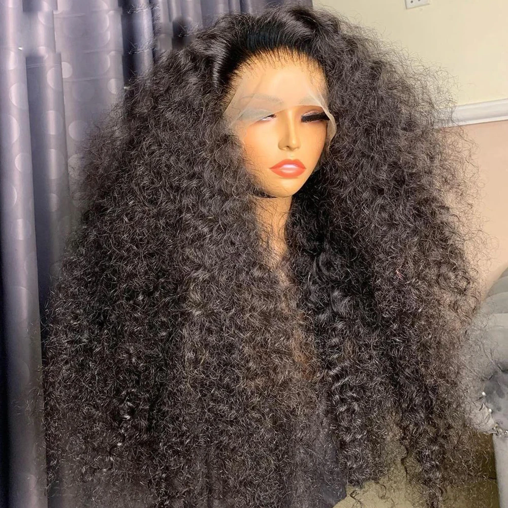 

Soft 26Inch Long Natural Black Kinky Cruly 180Density Lace Front Wig for Black Women BabyHair Deep Glueless Preplucked Daily