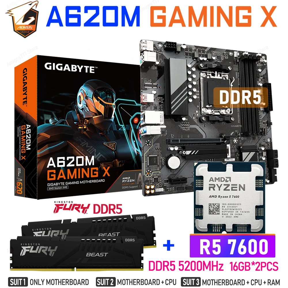 AM5 комплект Socket AM5 Gigabyte A620M GAMING X DDR5 материнская плата RYZEN 7000 двухканальная 128G M.2 PCIE 4,0 Новый AMD A620