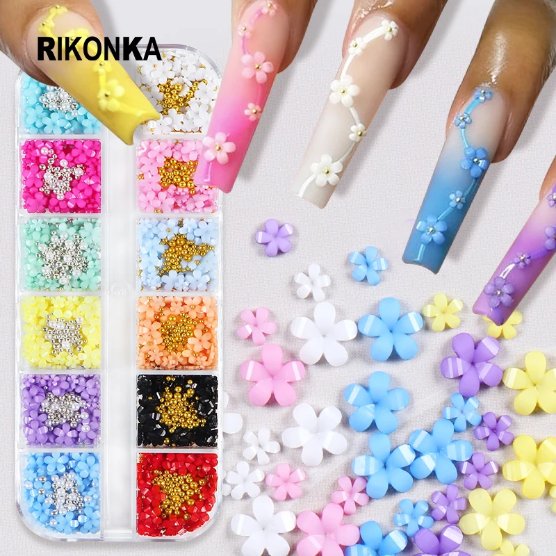 3D Acrylic Flowers Macaron Jewelry Gold Silver Caviar Nail Parts Set Manicure DIY Summer Charms Nail Supplies For Professionals images - 6