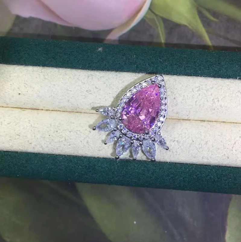 

ANGLANG Newly Gorgeous Pink Cubic Zirconia Pendant Necklace Bridal Wedding Jewelry Bling Aesthetic Women Necklace High Quality