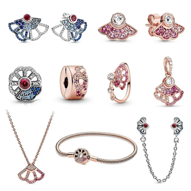 

Hot Sale 100% Sterling Silver New Style Scalloped Rose Gold Earrings Beaded For Original Pandora Necklace Women's DIY Jewelry