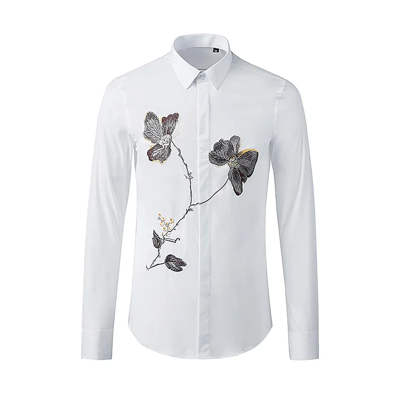 

New Arrival Fashion Trend High Quality Contraposition Flower Precision Embroidery Men Long Sleeve Casual Shirts Size MLXL2XL3XL