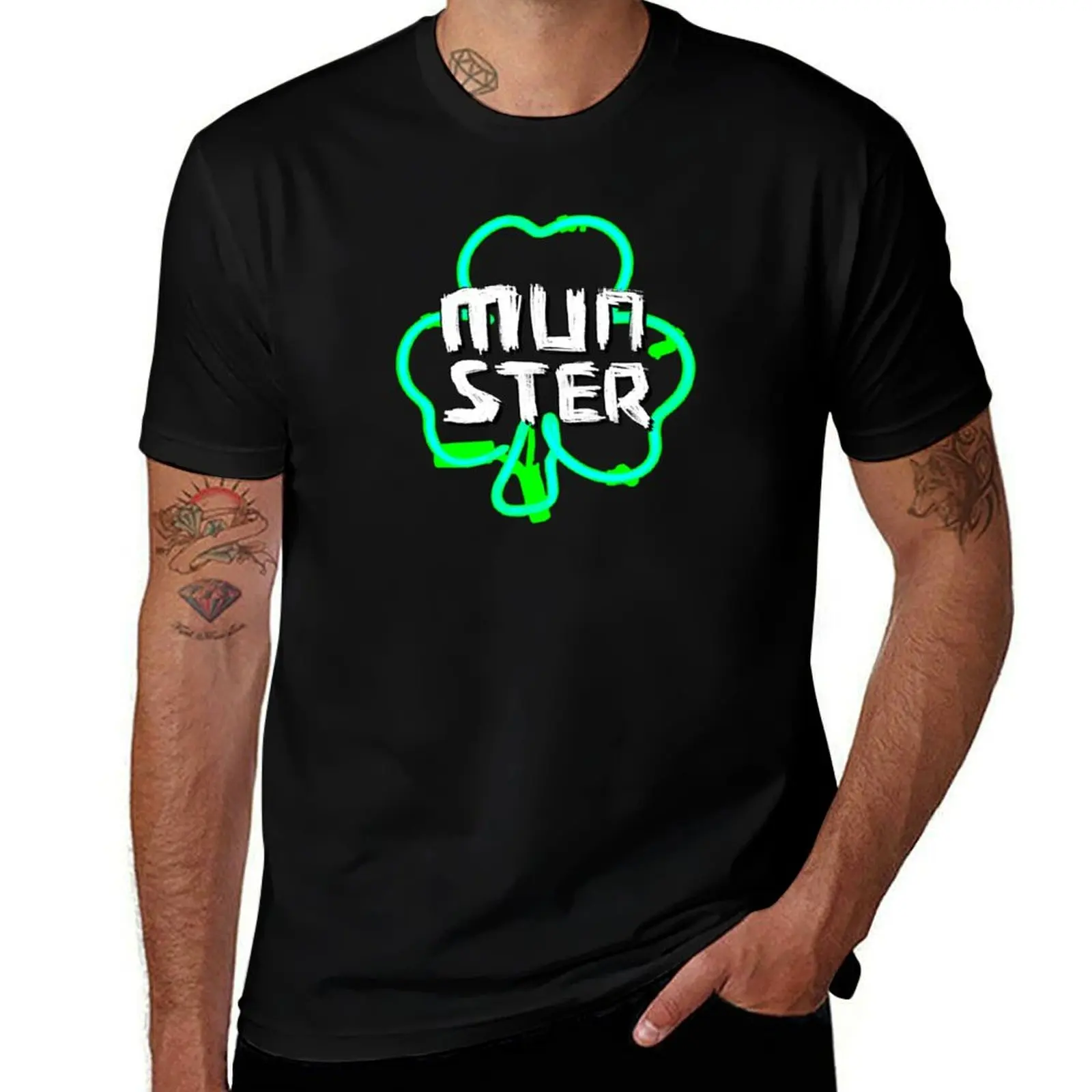 Фото Футболка Munster, Neon Shamrock, MUNSTER Ireland, повседневный рождественский топ с короткими рукавами №1