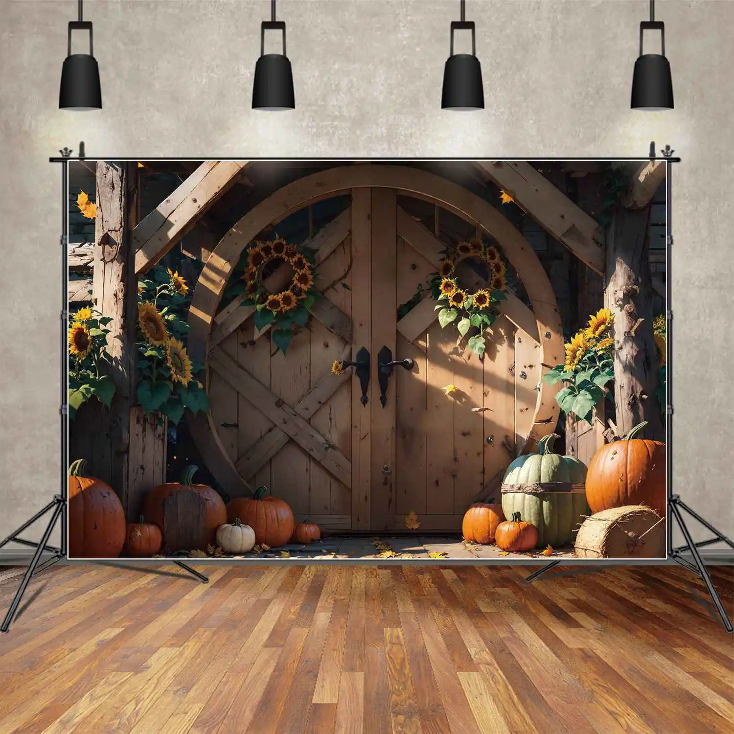 

MOON.QG Photo Backdrop Autumn Cowboy Thanksgiving Halloween Background Children Party Decor Farm Granary Pumpkin Hay Bale Booth