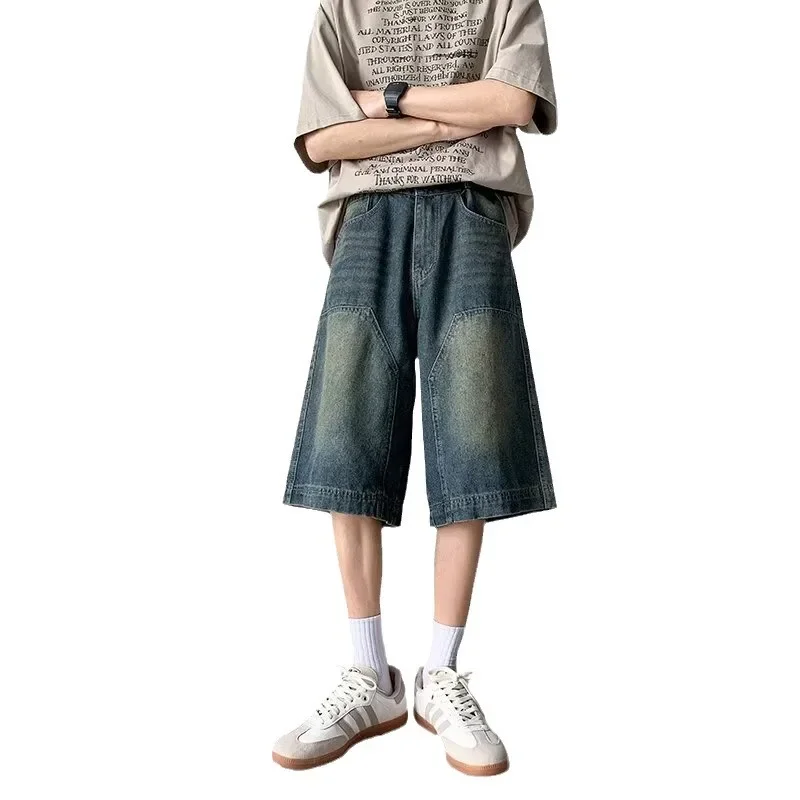 Винтажные джинсовые шорты для мужчин и женщин уличная одежда прямые брюки с