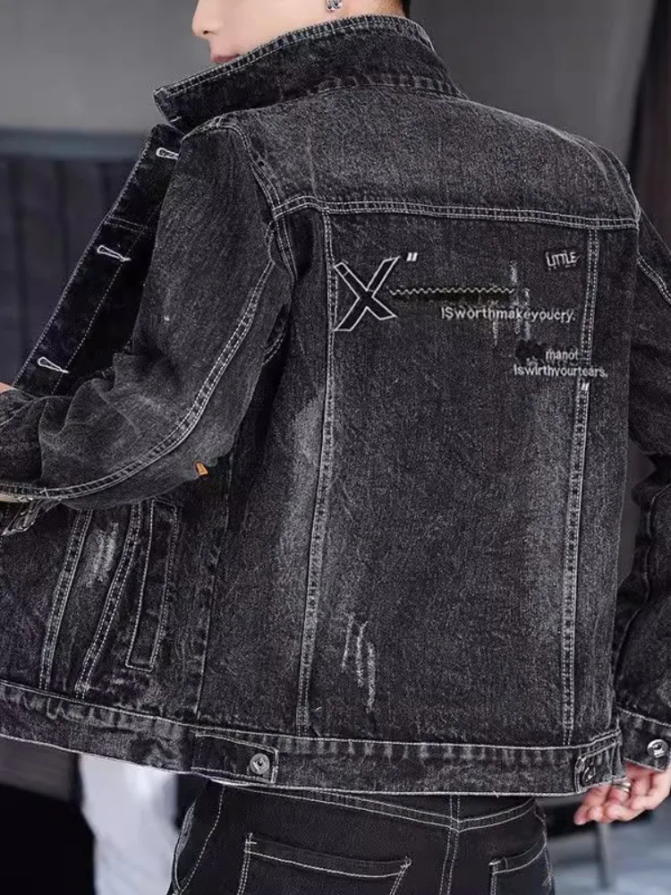 Spring and Autumn Denim coat Men's Korean-Sle Trendy Handsome Jacket Chopsticks Youth Casual All-matching Clothing Top