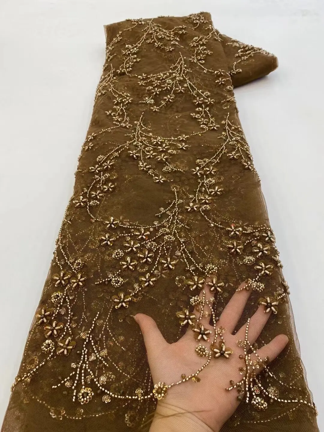 

Кружевная ткань с бусинами, искусственная африканская вышивка, тюль, кружевная ткань для платья, французское Сетчатое кружево