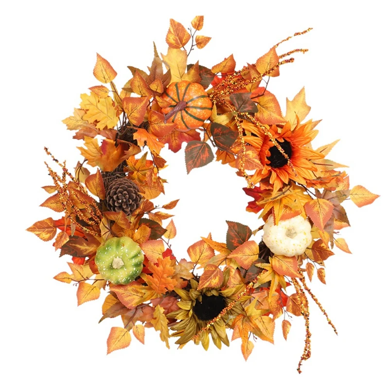 

Tricolor Pumpkin Maple Leaf Sun Flower Wreath Wreath Autumn Colors Thanksgiving Holiday Decoration Pumpkin Wall Mount