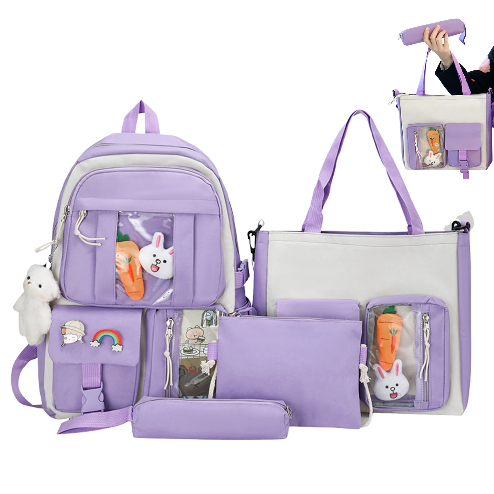

Kawaii Backpack Set 4 Pieces Kawaii Backpack Set Large Capacity Shoulder Bag With Kawaii Pin And Accessories