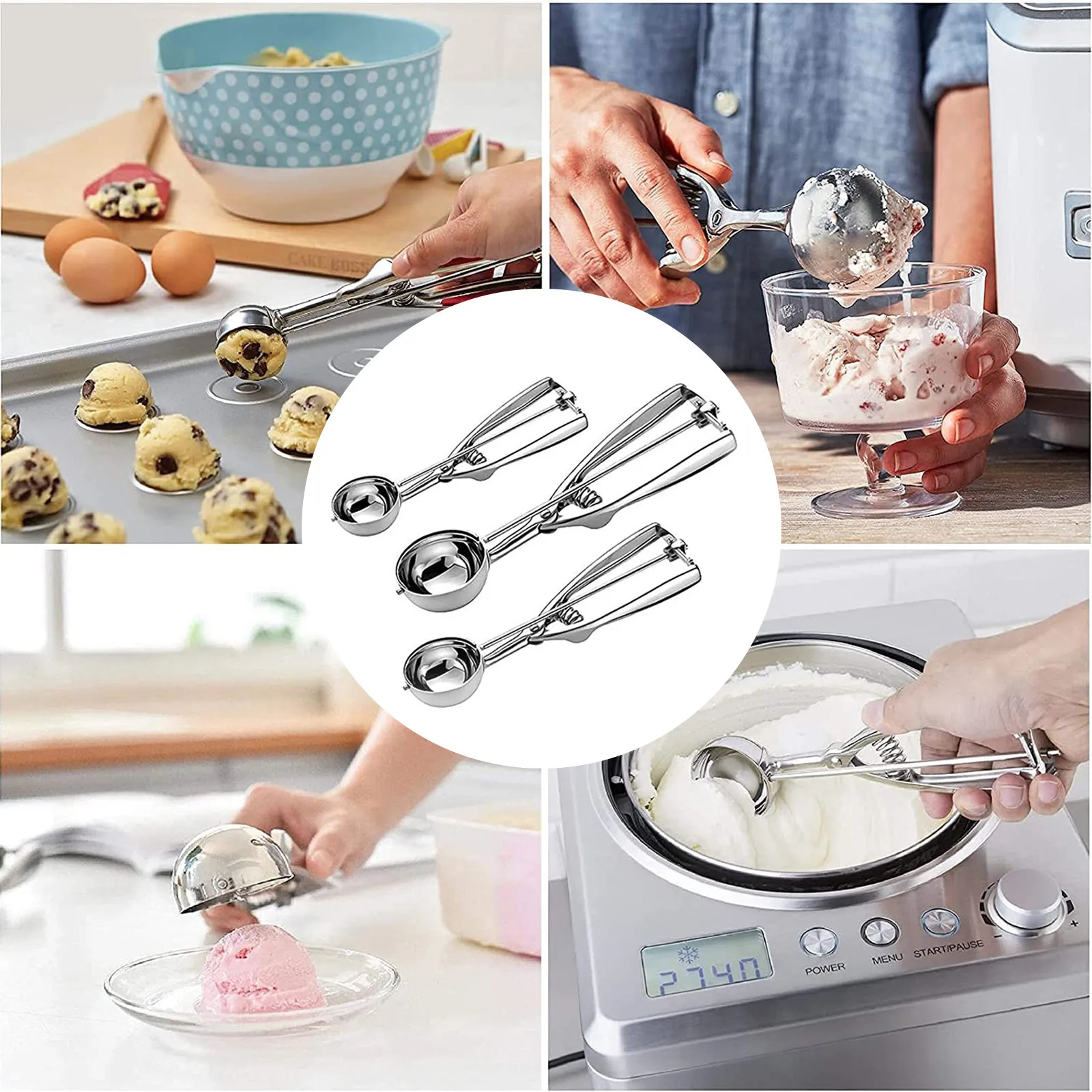 

Лопатка для печенья с шариком, совок для льда с триггером, 3 шт., пружинная ручка, инструменты для приготовления мороженого, инструмент для украшения мороженого #