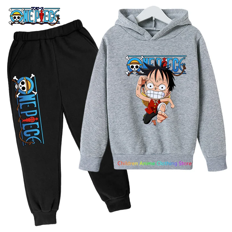 Купи 2023 New One Piece Luffy Children Fashion Casual Cute Hoodie Pants Boys and Girls Long Sleeve Sports Outdoor Hoodie Set за 599 рублей в магазине AliExpress
