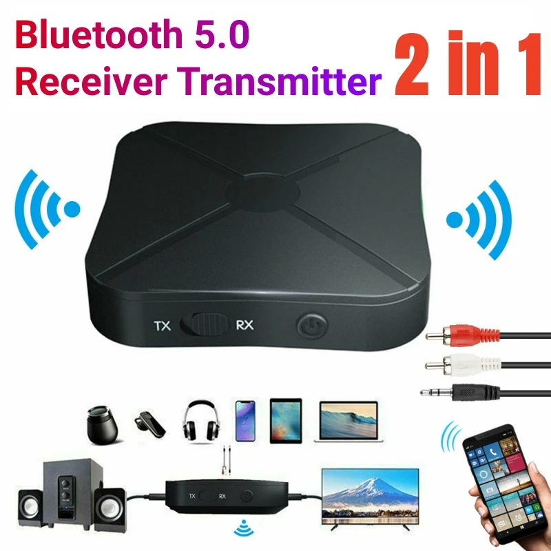 

Bluetooth 5.0 Receiver Transmitter 3.5mm AUX Jack RCA USB Dongle Wireless Music Audio Adapter Handsfree for Car TV PC Speaker