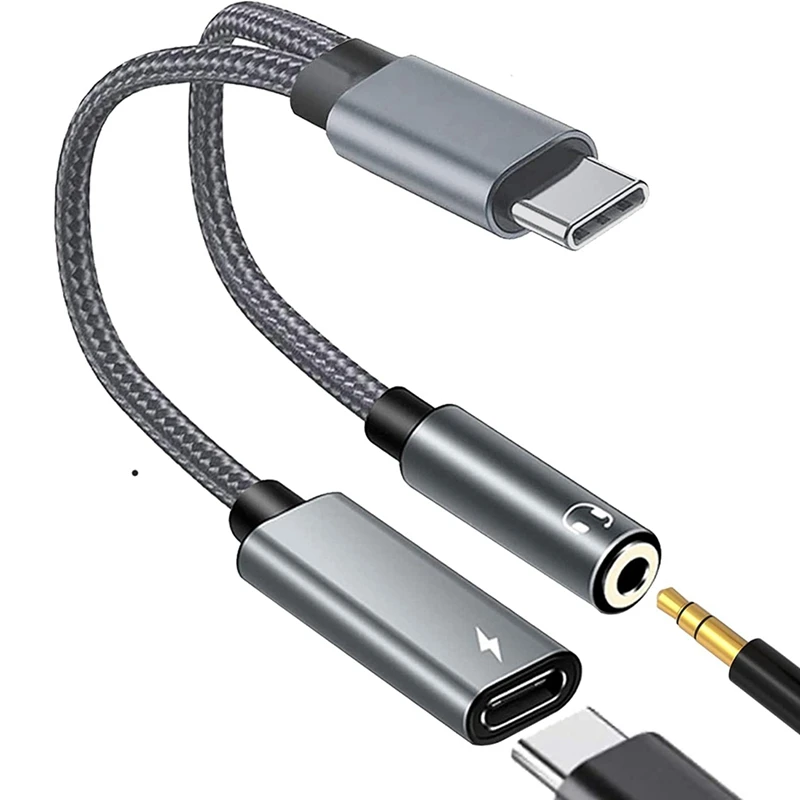 

Переходник usb-c на аудиоадаптер 3,5 мм PD 60 Вт, Переходник USB Type-C на 3,5 мм для наушников с зарядкой, совместим с Mackbook Pro