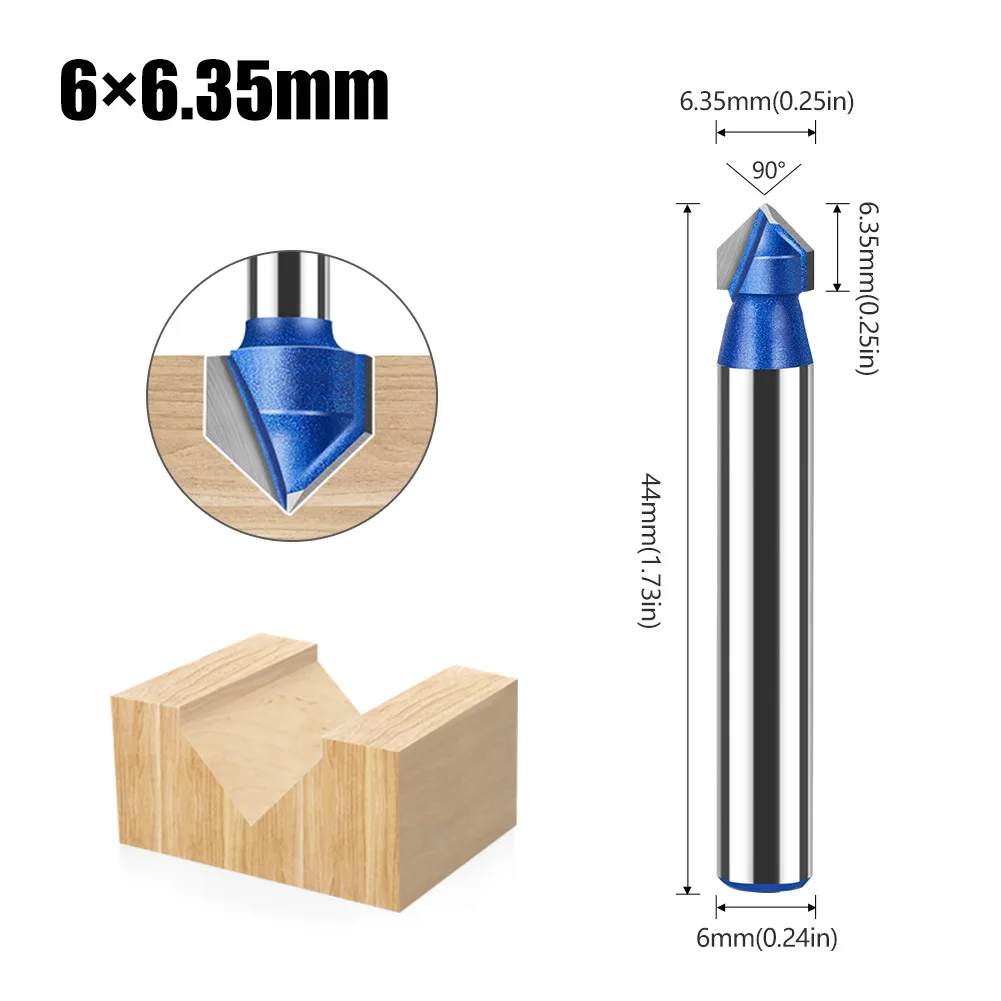 

6 мм 1/4 дюйма хвостовик 90 градусов V-образный долбежный фрезерный станок с ЧПУ твердый карбид деревообрабатывающий фрезерный станок резьба инструменты для обработки канавок