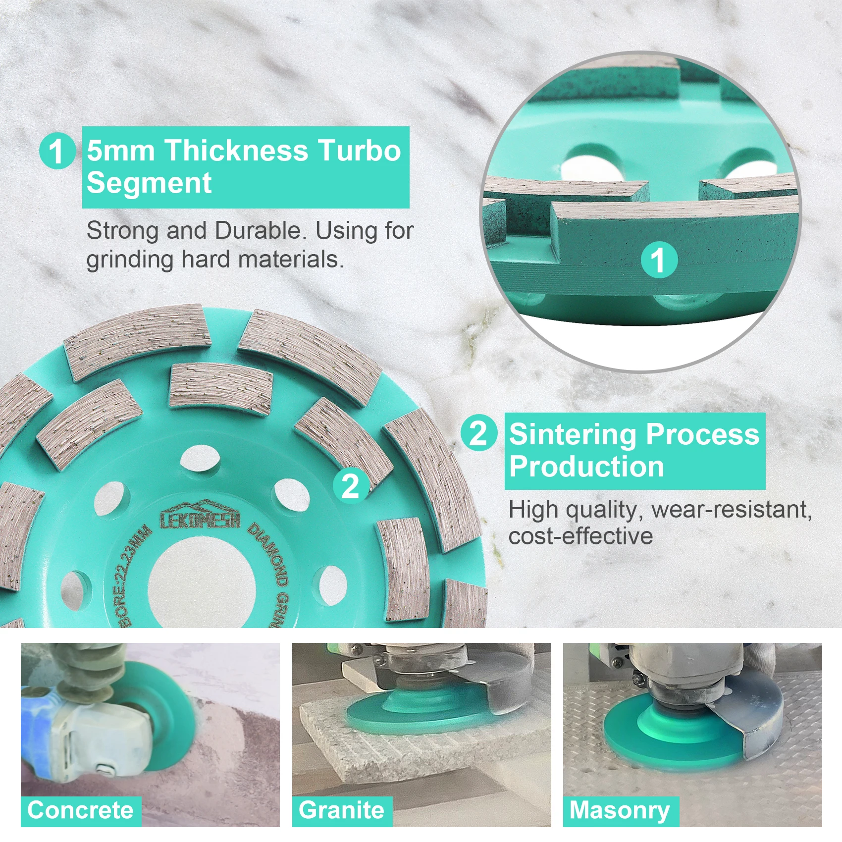 Алмазный двухрядный шлифовальный круг LEKOMESH 1 шт. диаметр 4/4 5/5/7 дюймов для бетона