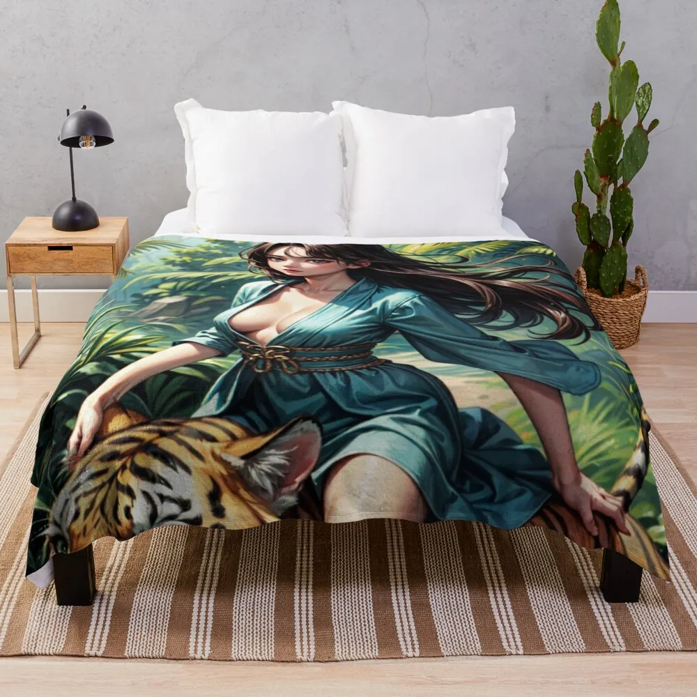 Девушка в стиле аниме PinUp: Syun Kamakado 021 (езда на тигре джунглях) Плед Пушистые тонкие