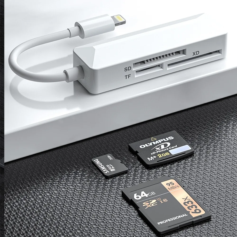 Фото Адаптер для чтения карт памяти 3 в 1 Type C Lightting, поддержка карт памяти SD TF XD, Plug and Play, передача фотографий для iPhone, телефонов Android №5