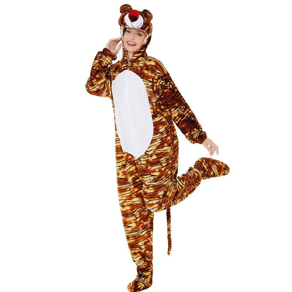 Хэллоуин косплей взрослый пушистый тигр корова панда жираф пижамы сценический
