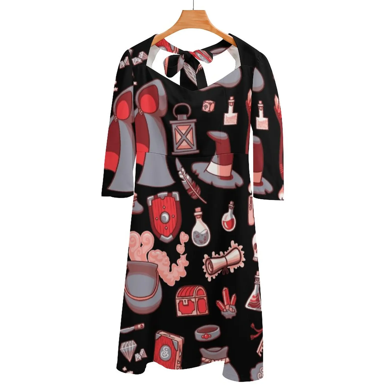 

Magic Stuff Back Lacing Backless Dress Square Neck Dress New Elegant Women Waist Tight Dress Rpg Magic Sorcery Sword Nerd