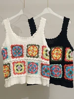2022 new women square collar knit vest sweater square three dimensional hook flower female stretch sleeveless knitwear tank tops