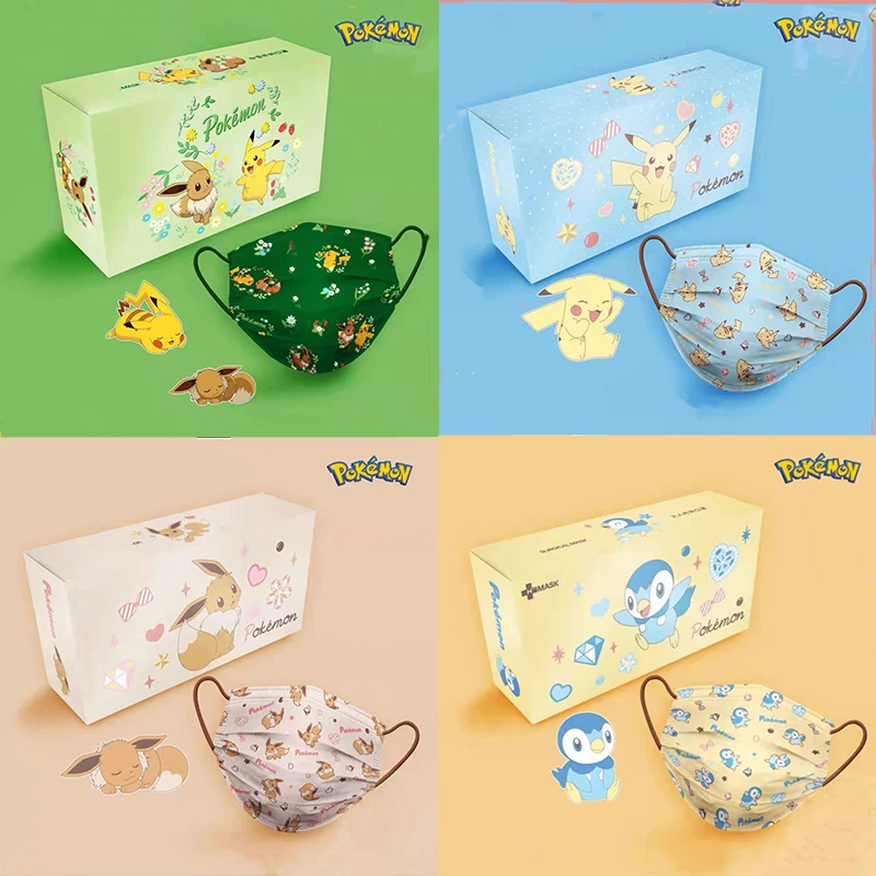 

50 шт. Мультяшные Пикачу Eevee одноразовые маски для лица кавайные аниме 3-слойные многослойные тканевые ушные маски для взрослых и детей