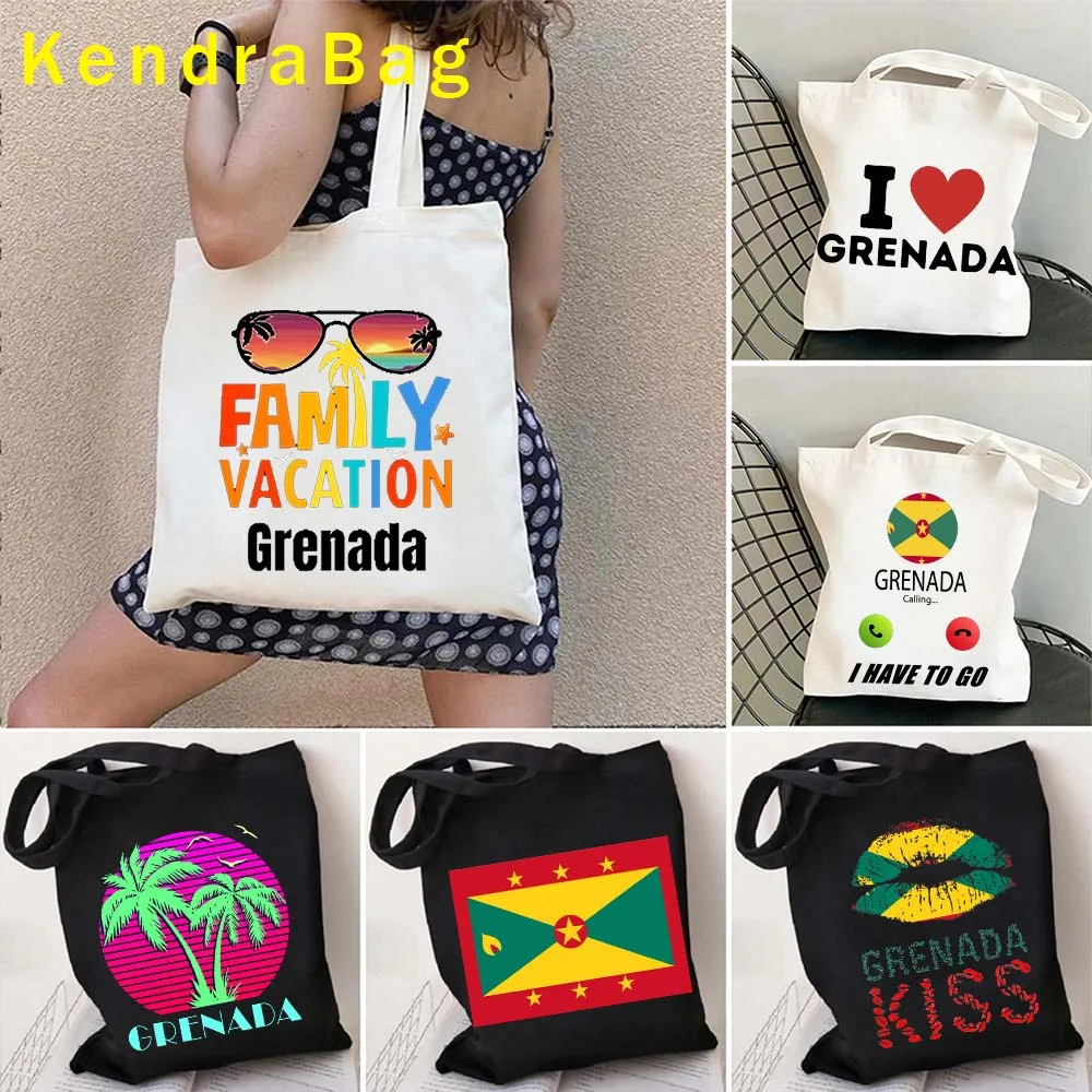 

Grenada Girl Arms of Grenada Country Map Flag Saying Kiss Pink Sunset Love Heart Shopper Cotton Tote Bag Canvas Shopping Handbag