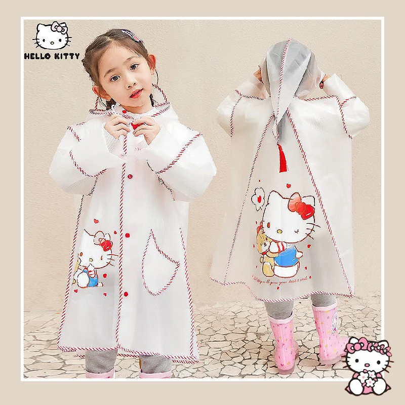 

Sanrio, Hello Kitty детский дождевик, мультяшный милый прозрачный водонепроницаемый дождевик-пончо, школьный рюкзак, дождевик