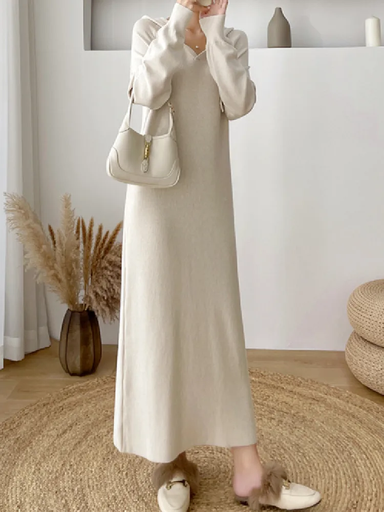 

Вязаные корейские платья однотонное осеннее плотное платье-свитер Женская винтажная одежда Vestido Feminino Теплые Элегантные зимние женские платья 2022