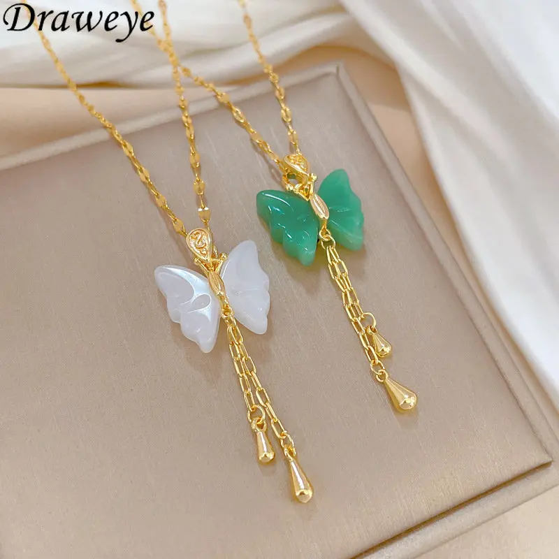 

Draweye Necklaces for Women Butterfly Tassels Korean Fashion Vintage Collares Para Mujer Exquisite Elegant Pendant Jewelry