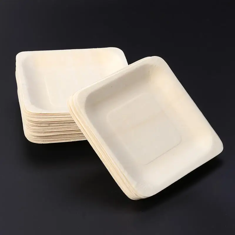 

60pcs Disposable Plates Square Wooden Plate Party Plates Tableware for Wedding Restaurant Picnic Birthday 140x140mm