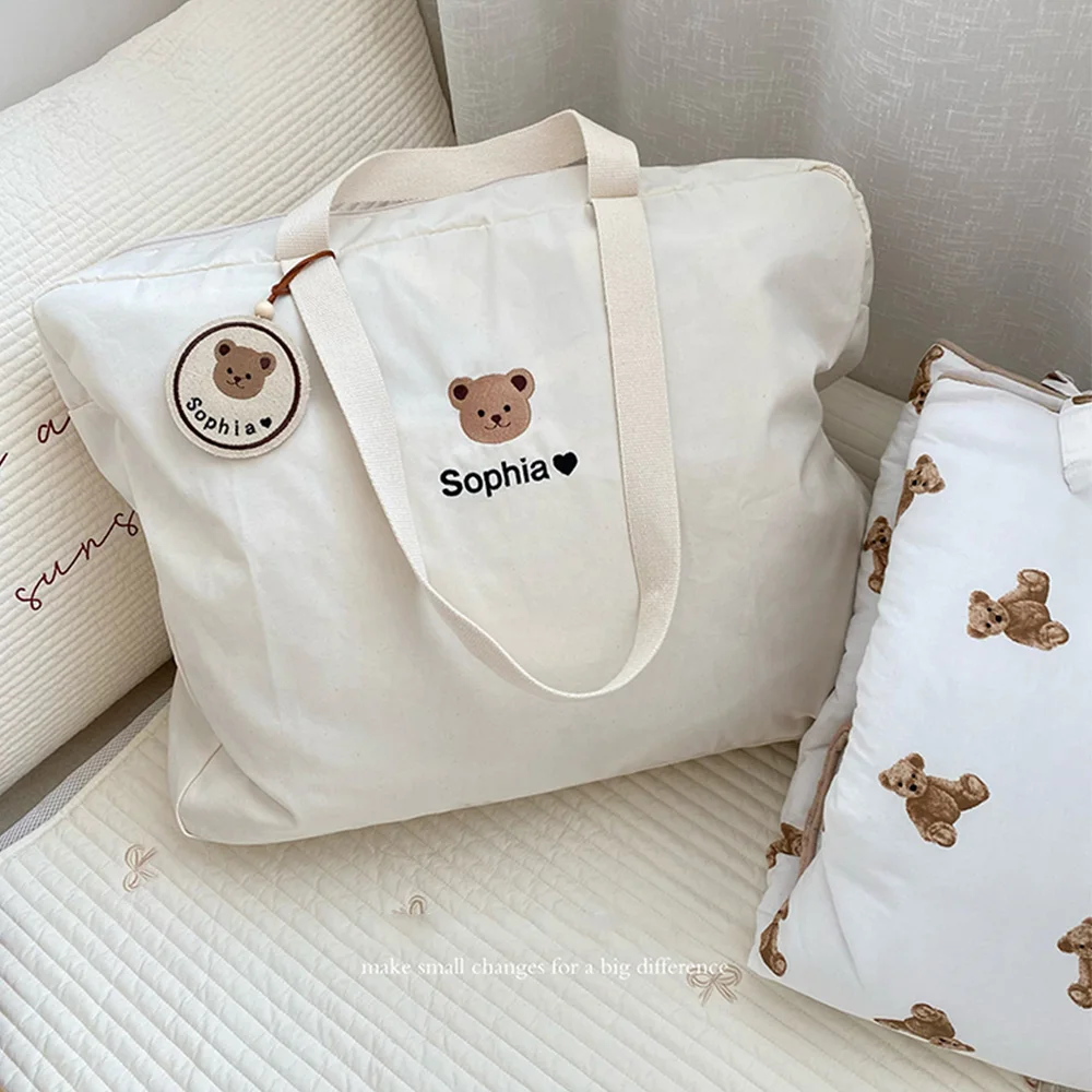 

Mummy Bag Embroidery Customized DIY Name Children Quilt Storage Bag Dustproof Oversize Packing Bags Travel Outing Bags For Women