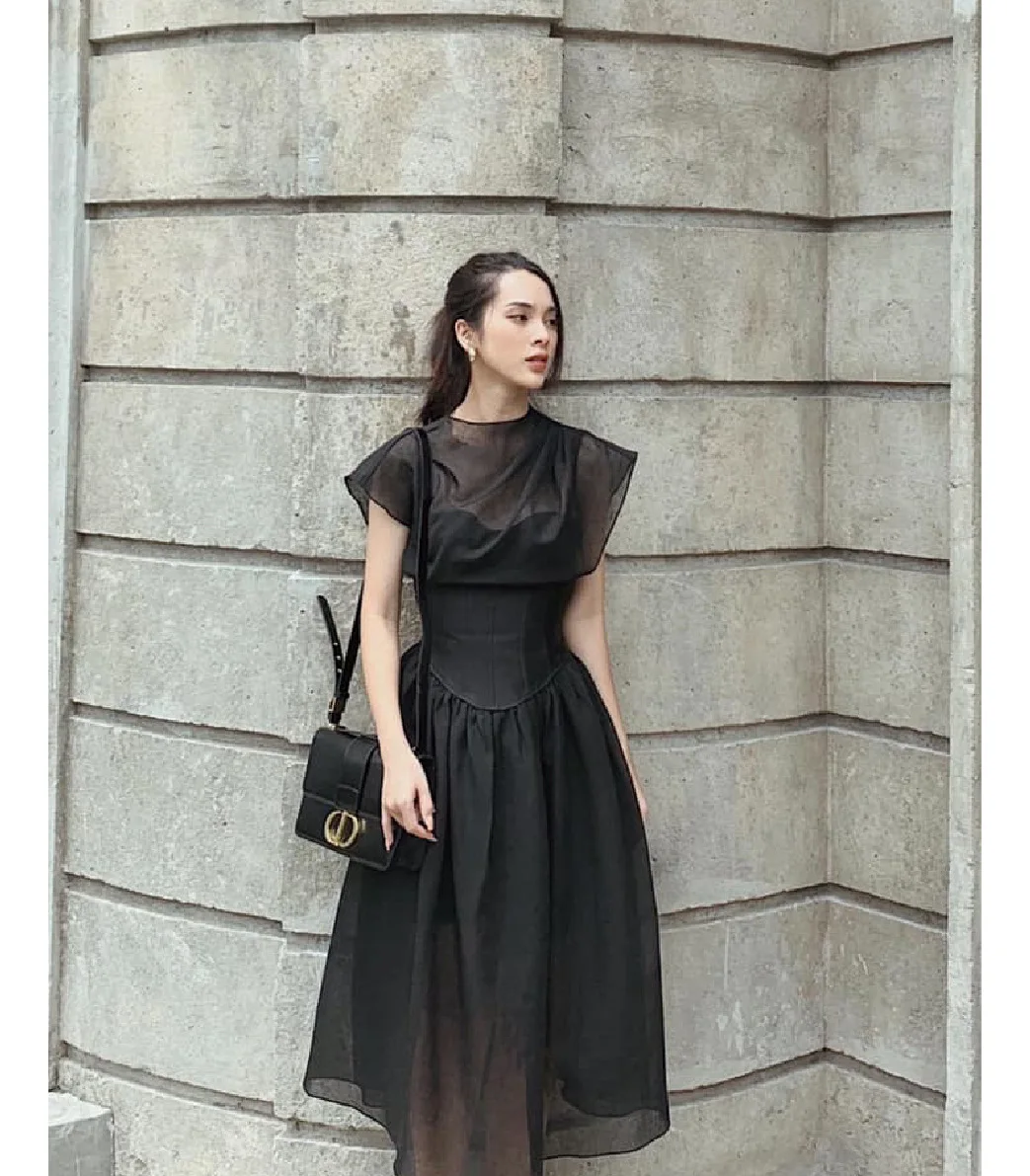 Модное облегающее черное полупрозрачное платье с высокой талией для женщин