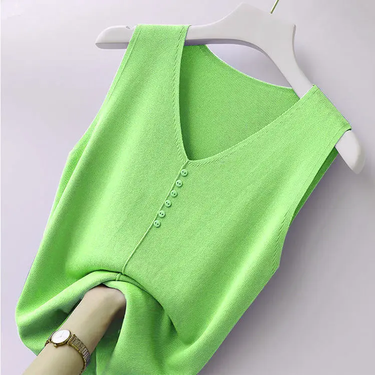 Women Lady Summer Camisole Vest Sexy Sleeveless T-shirt Casual Tops Cloth Student V-neck Camis Tank Top Cheap Clothes Green