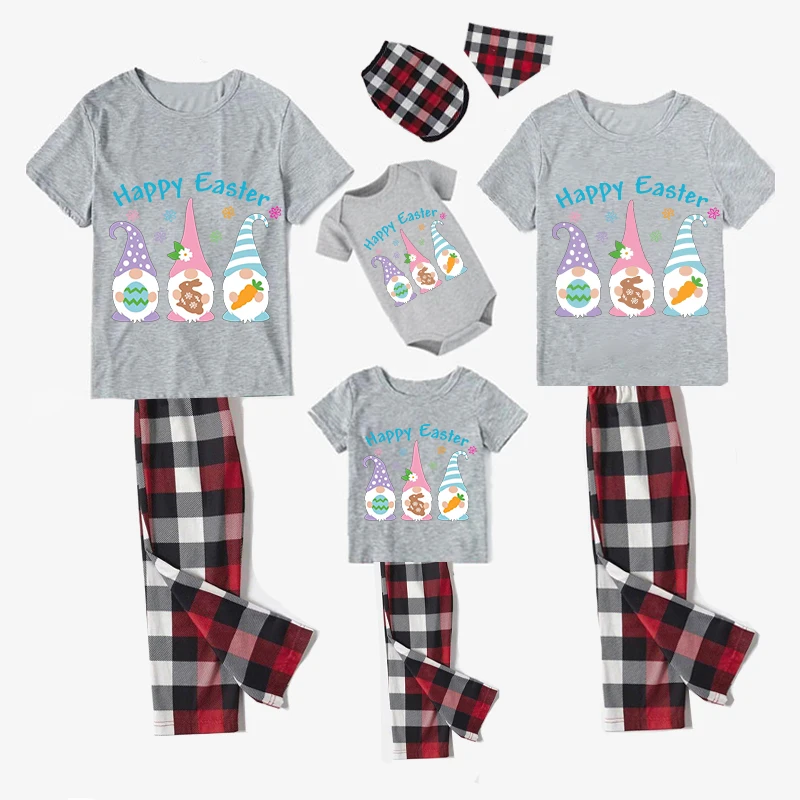 Easter Family Matching Pajamas Exclusive Design Happy Easter Gnomies Gray Pajamas Set