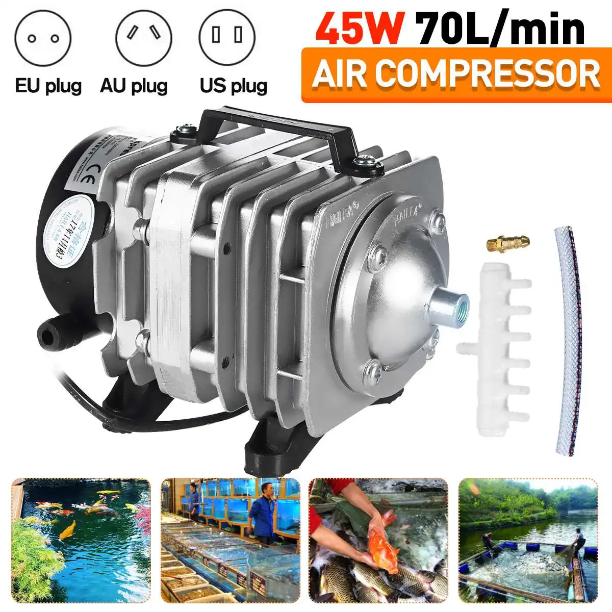 Hailea 220v ACO-318 45W Air Compressor for Aquarium Accessories 70L/MIN Electromagnetic Pump Fish Tank Aerator for Aquarium Pet
