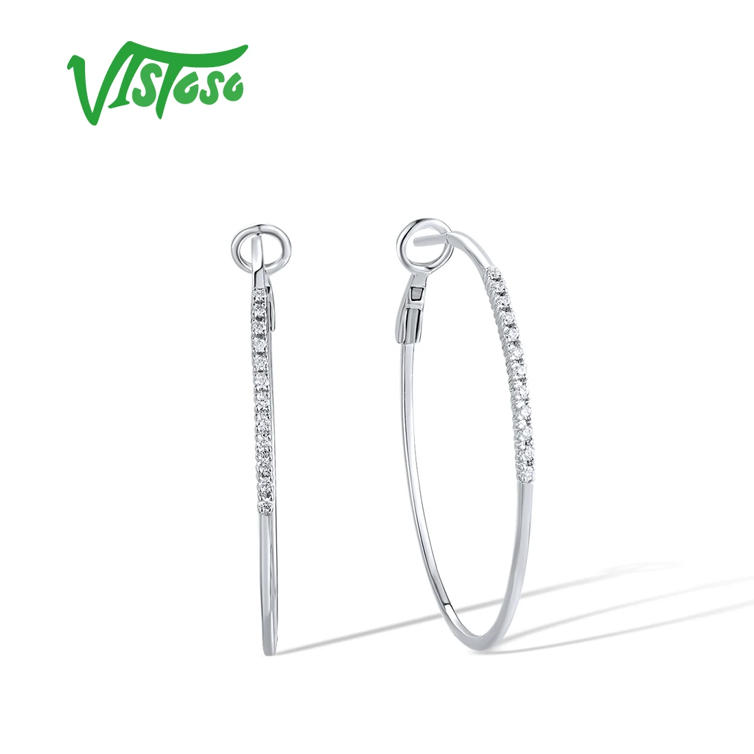 

Женские серьги-петли с бриллиантами VISTOSO, из белого золота 14 к 585 пробы, со сверкающими бриллиантами, модные ювелирные украшения из драгоценных камней для свадебной вечеринки