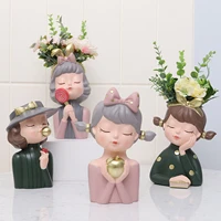 modern creative portrait flower vase girl face flower pot ornaments resin cactus planters with drainage hole for tabletop decor