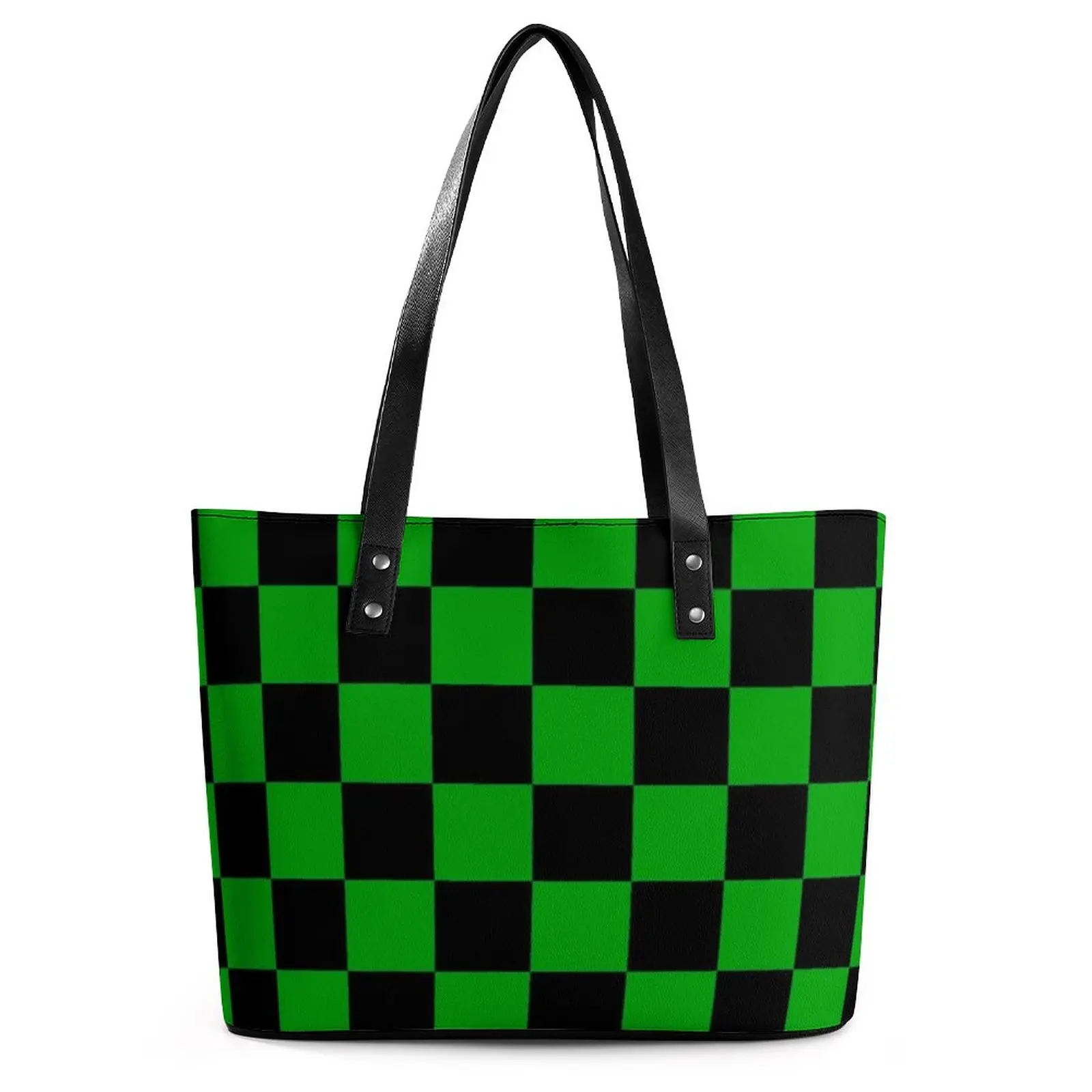 

Black And Green Two Tone Handbags Mod Checker Aesthetic Shoulder Bag School PU Leather Tote Bag Lady Graphic Design Shopper Bags