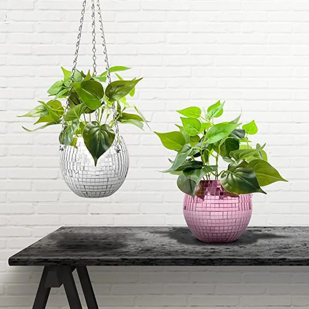 

Flower Vase Retro Disco Ball Planter Basket Sparkling Round Hanging Flower Basket Plant Container Garden Supplies