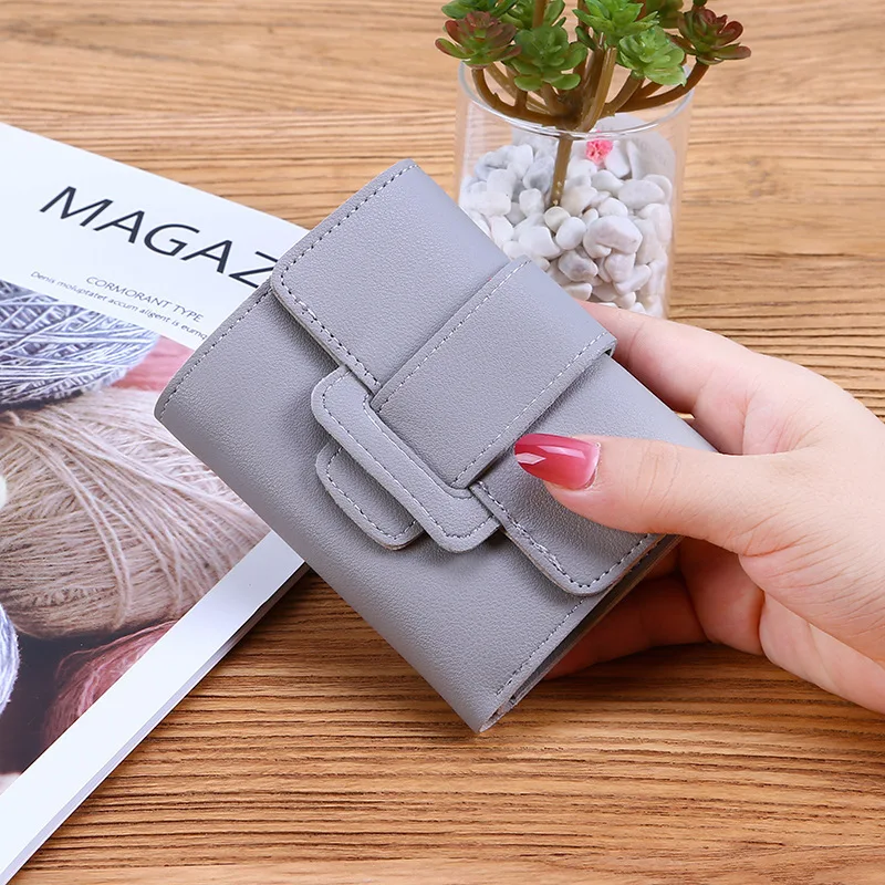 

2023 Fashion Korean Women Small Wallets Cartera Mujer Cute Solid Color Design Wallet PU Leather Female Short Money Purses