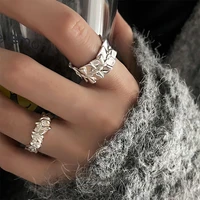 geometric irregular rings for women girls stainless steel silver color wave open finger ring korean fashion party jewelry gift