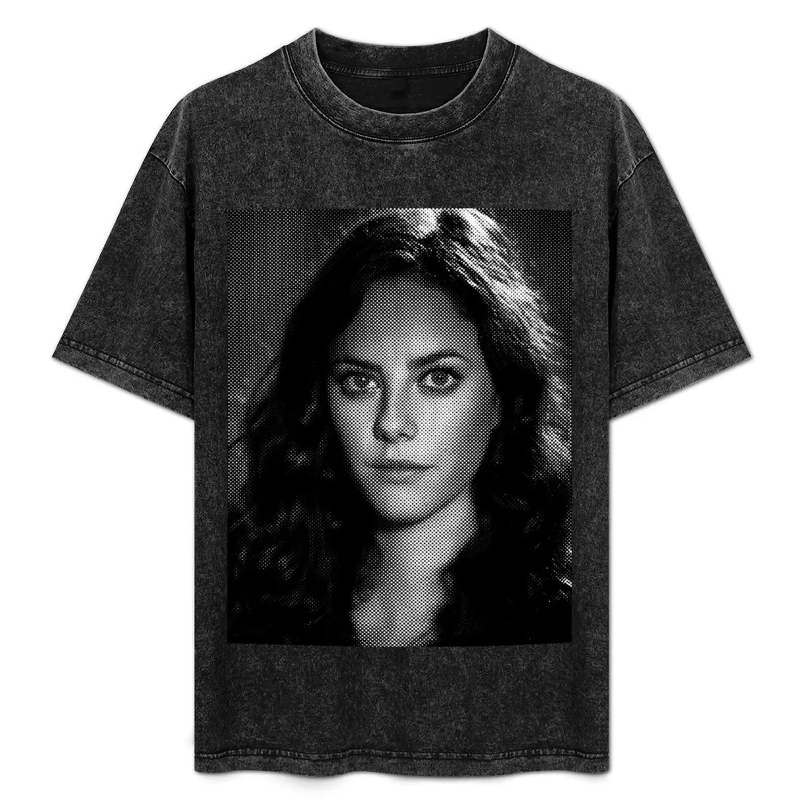 Мужская черно-белая футболка Kaya Scodelario с портретом из точек винтажная одежда на