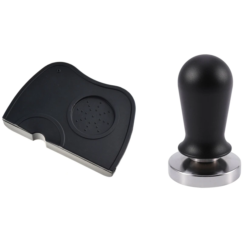 

1 Pcs 54Mm Stainless Steel Coffee Tamper Press & 1 Pcs Espresso Anti-Tamper Pad Rubber Holder Pressed Powder Pad