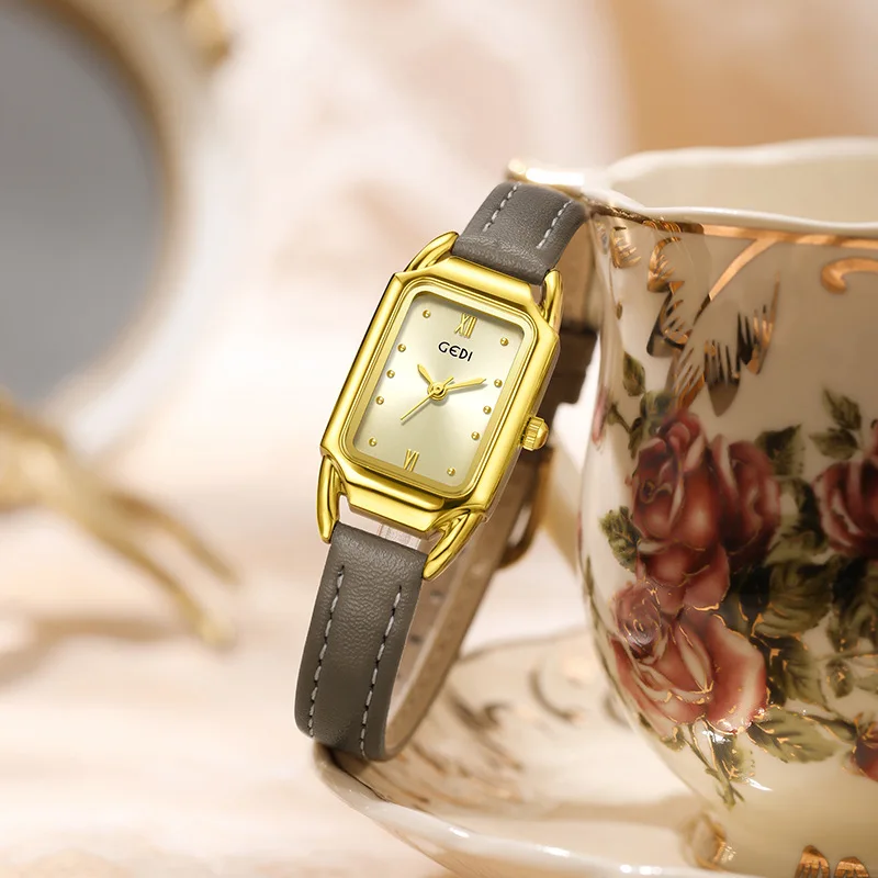Модные женские часы GEDI лучший бренд золотые прямоугольные водонепроницаемые