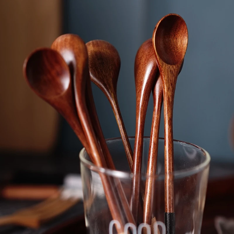 10Pcs Wooden Teaspoons Long Wood Tea Coffee Spoons Japan Style Spoon for Honey Dessert Drink Stirrer Mixing | Дом и сад