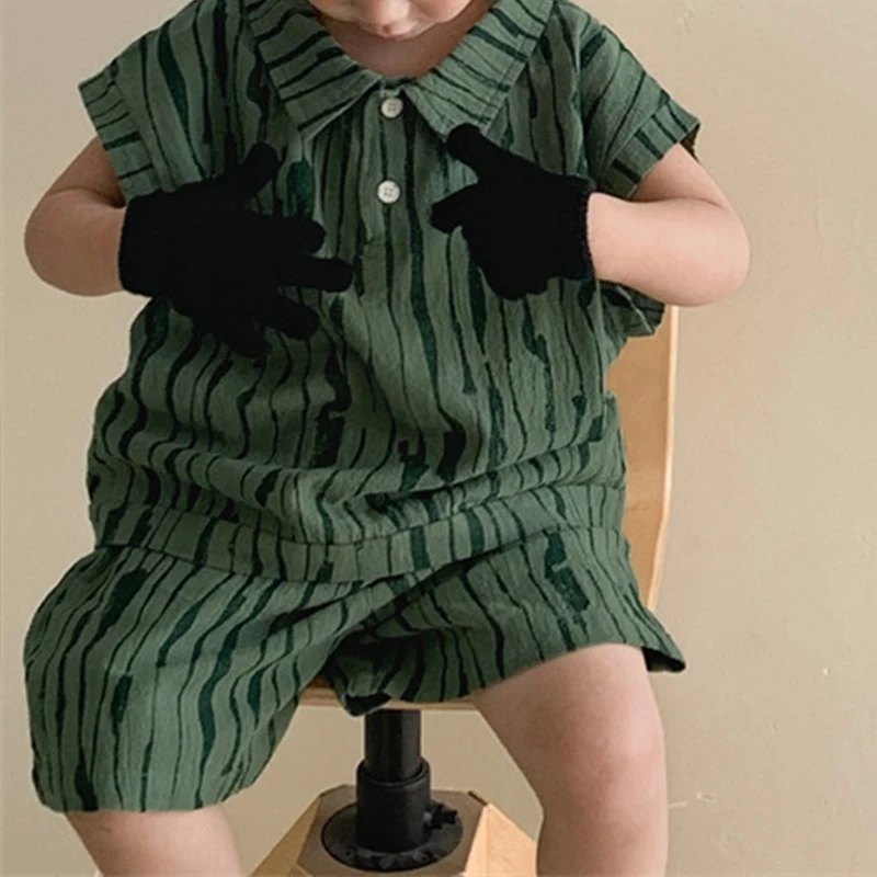 Freely Move Boys Girls Clothing Sets 2022 Summer Baby Girls Clothes Cotton Striped Shirts Casual Kids Children Clothes Suits