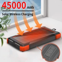 solar power bank wireless charging 45000mah portable charger outdoor travel sos external battery with flashlight for iphone mi