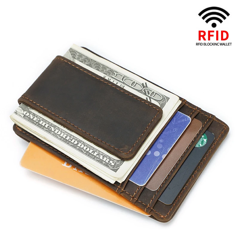 Genuine Leather Air Tag Wallet Case Holder Slim Minimalist RFID Blocking Card Holder Front Pocket Wallet for AirTag