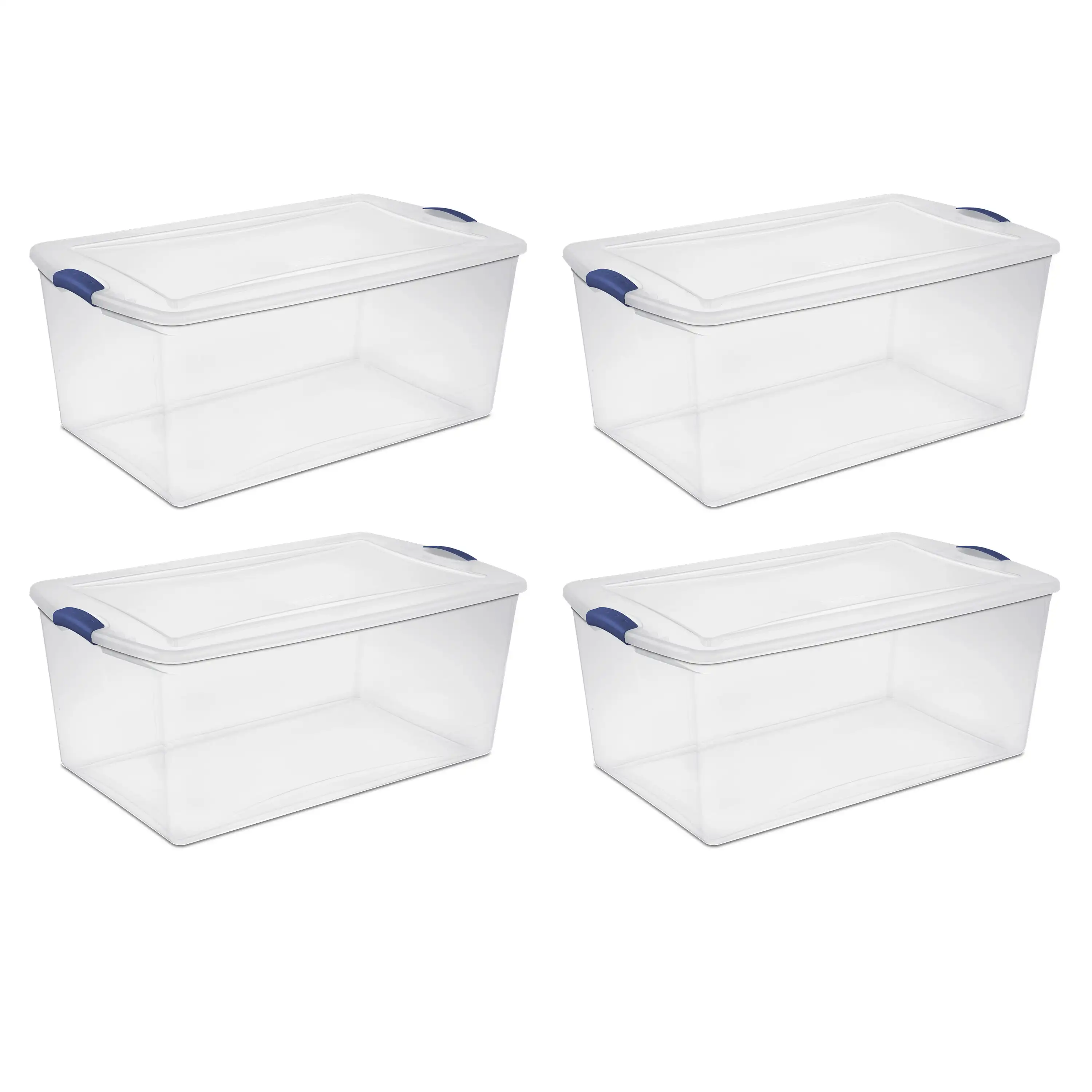 Box Storage Set of 4 Latch Sterilite Box Plastic 105 Qt Transparent Stadium Blue Clothing Storage Organizer Boxes Food Storage